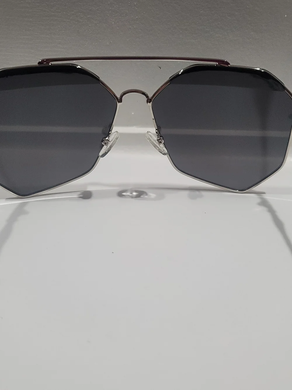 Silver Geometric Aviator Sunglasses